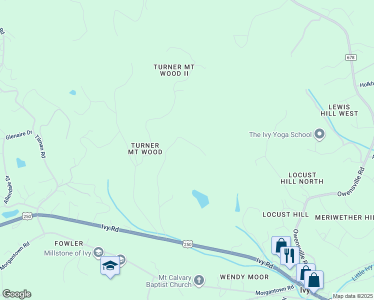 map of restaurants, bars, coffee shops, grocery stores, and more near 1115 Shiloh Road in Charlottesville