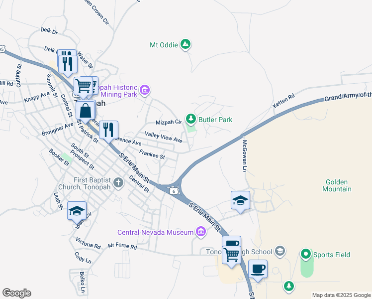 map of restaurants, bars, coffee shops, grocery stores, and more near 494 Florence Avenue in Tonopah