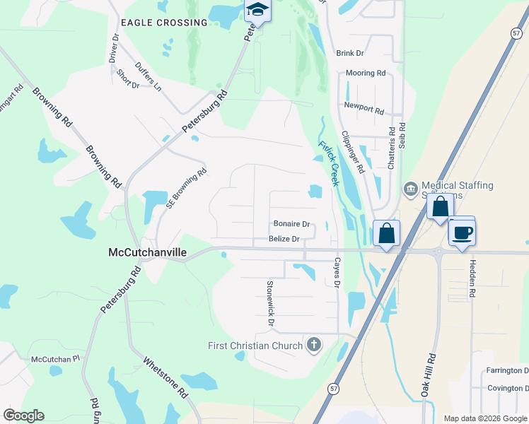 map of restaurants, bars, coffee shops, grocery stores, and more near 9600 Bermuda Drive in Evansville