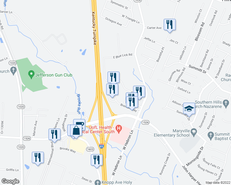 map of restaurants, bars, coffee shops, grocery stores, and more near 362 Brenton Way in Louisville