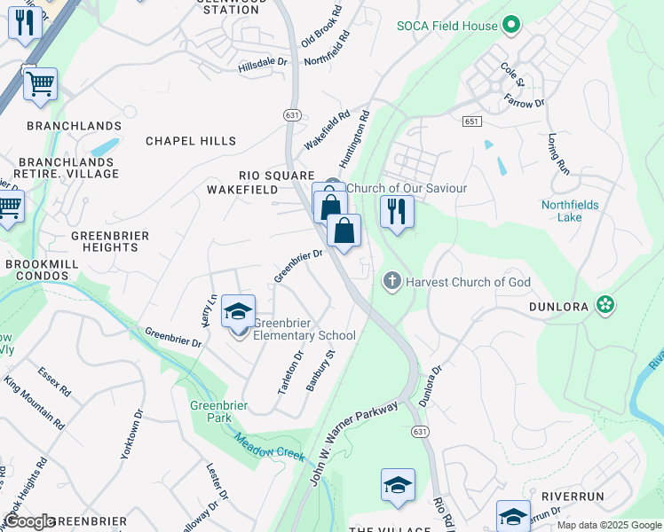 map of restaurants, bars, coffee shops, grocery stores, and more near 1088 Rio Road East in Charlottesville