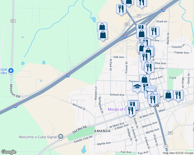 map of restaurants, bars, coffee shops, grocery stores, and more near 1004 Maiden Lane in Cuba