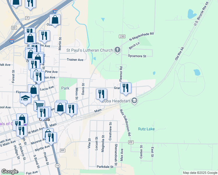 map of restaurants, bars, coffee shops, grocery stores, and more near 1009 Grand Avenue in Cuba