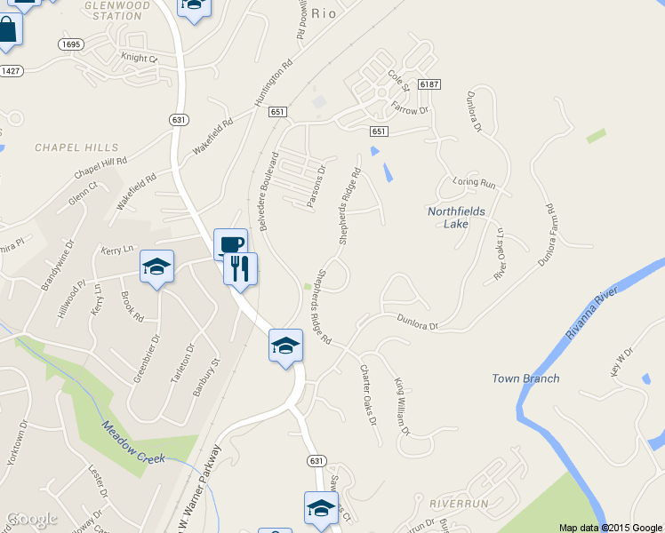 map of restaurants, bars, coffee shops, grocery stores, and more near 2128 Shepherds Ridge Road in Charlottesville