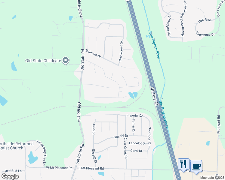 map of restaurants, bars, coffee shops, grocery stores, and more near 434-498 Mount Ashley Road in Evansville