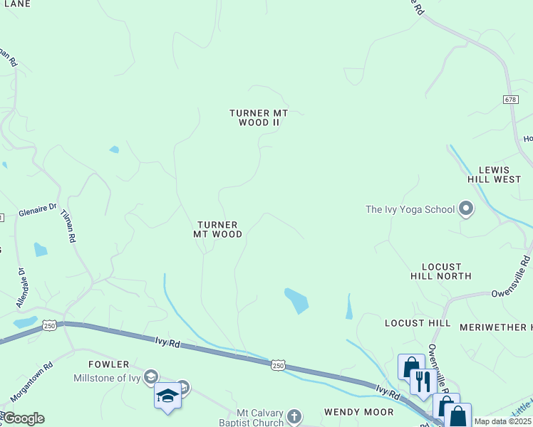 map of restaurants, bars, coffee shops, grocery stores, and more near 1115 Shiloh Road in Charlottesville