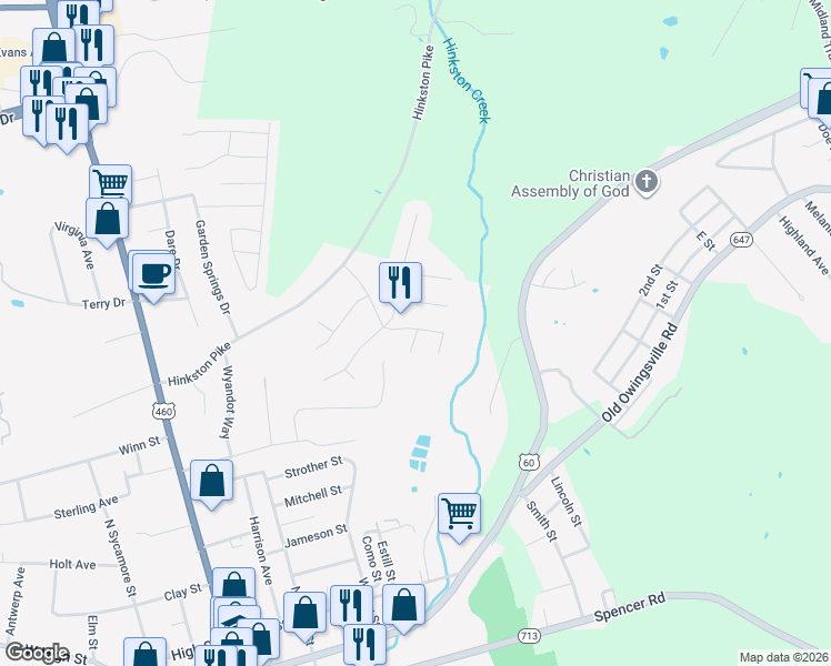 map of restaurants, bars, coffee shops, grocery stores, and more near 600 Bayberry Court in Mount Sterling