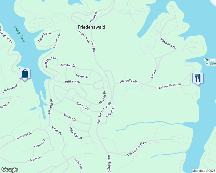 map of restaurants, bars, coffee shops, grocery stores, and more near 3399 Pier Thirty One Road in Camdenton