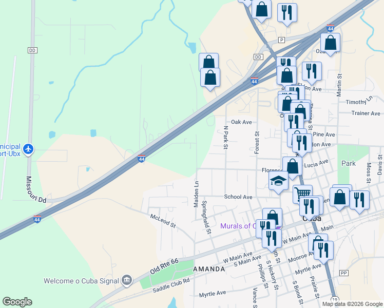 map of restaurants, bars, coffee shops, grocery stores, and more near 1004 Maiden Lane in Cuba