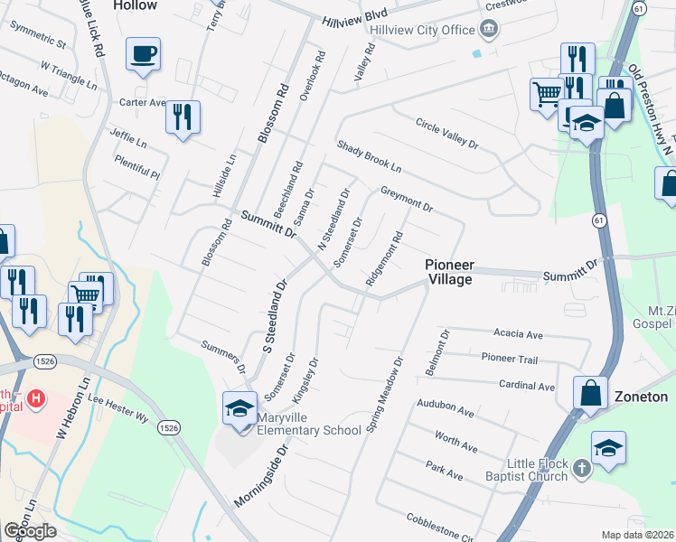 map of restaurants, bars, coffee shops, grocery stores, and more near 4501 Summitt Drive in Louisville