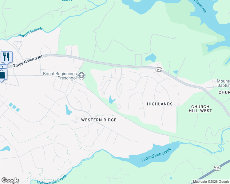 map of restaurants, bars, coffee shops, grocery stores, and more near 1502 Wickham Pond Drive in Charlottesville