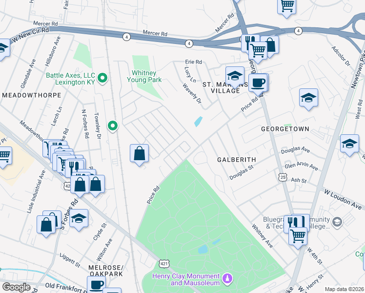 map of restaurants, bars, coffee shops, grocery stores, and more near 116 Hanson Circle in Lexington