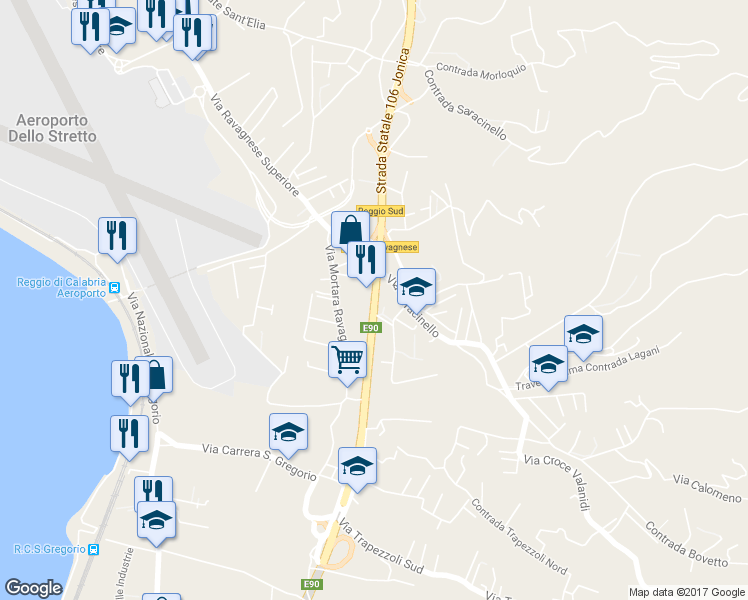 map of restaurants, bars, coffee shops, grocery stores, and more near Strada Statale 106 Ionica in Reggio Calabria