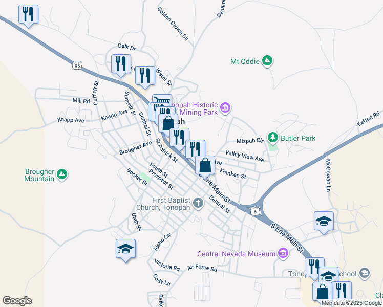 map of restaurants, bars, coffee shops, grocery stores, and more near 272 Florence Avenue in Tonopah