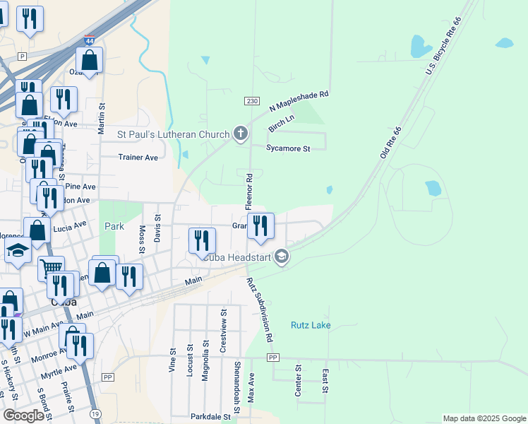 map of restaurants, bars, coffee shops, grocery stores, and more near 1201 Grand Avenue in Cuba