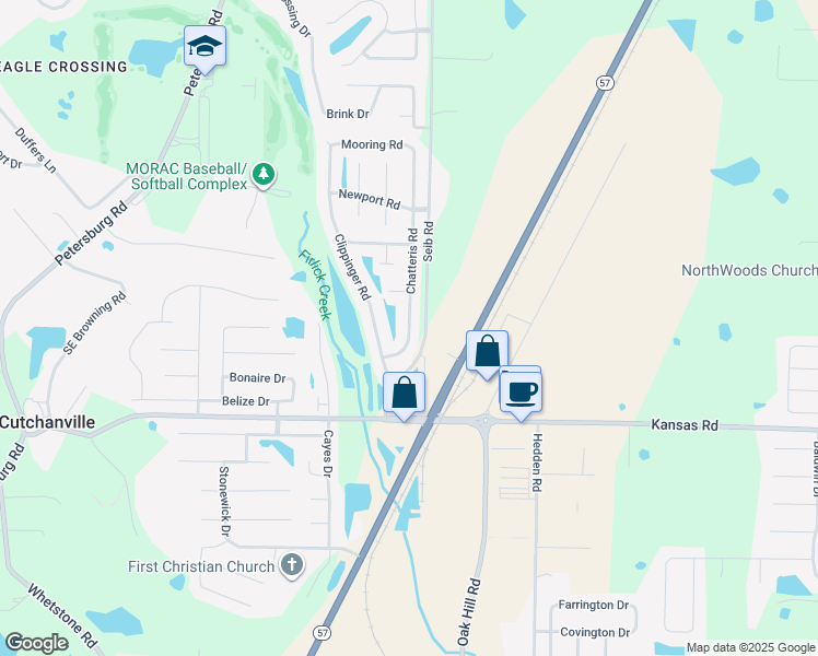 map of restaurants, bars, coffee shops, grocery stores, and more near 9800 Chatteris Road in Evansville