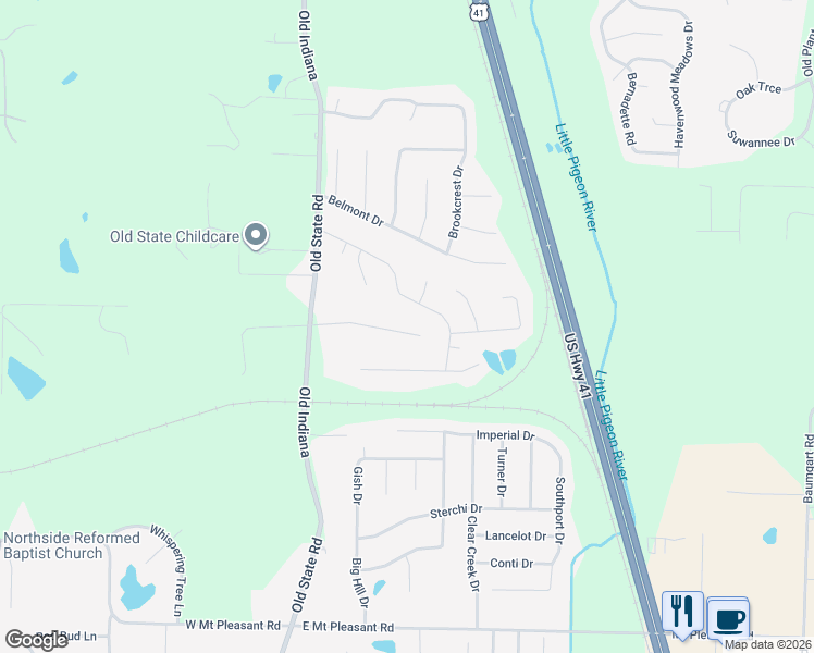 map of restaurants, bars, coffee shops, grocery stores, and more near 434 Mount Ashley Road in Evansville