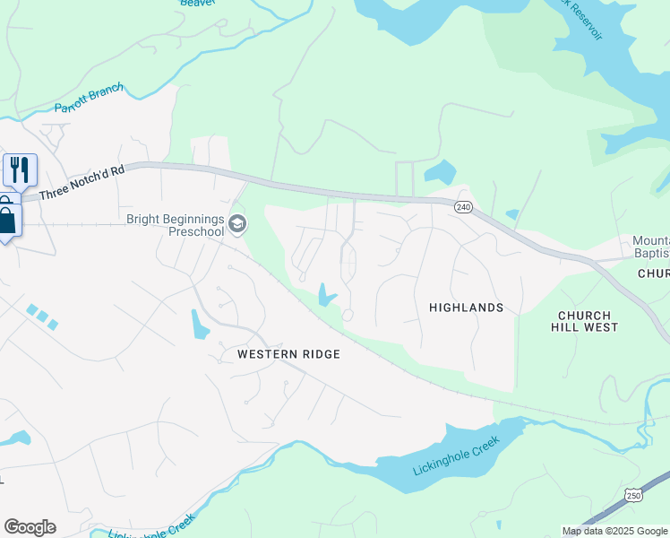 map of restaurants, bars, coffee shops, grocery stores, and more near 1496 Wickham Pond Drive in Charlottesville