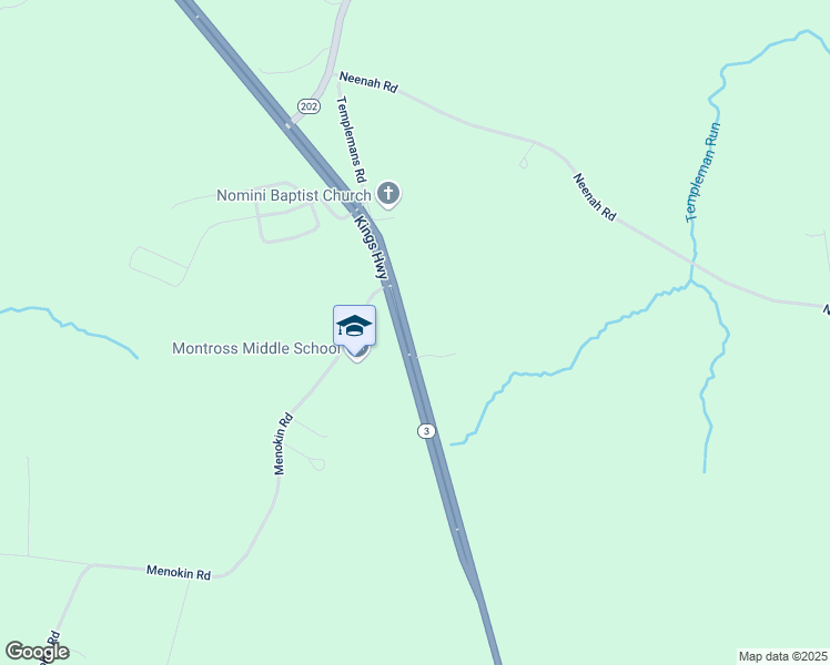 map of restaurants, bars, coffee shops, grocery stores, and more near 19695 Kings Highway in Montross