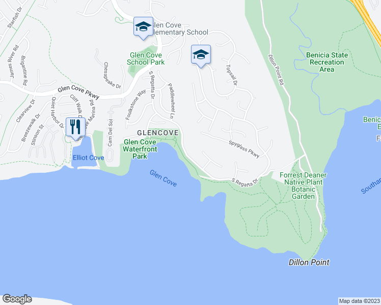 map of restaurants, bars, coffee shops, grocery stores, and more near 770 South Regatta Drive in Vallejo