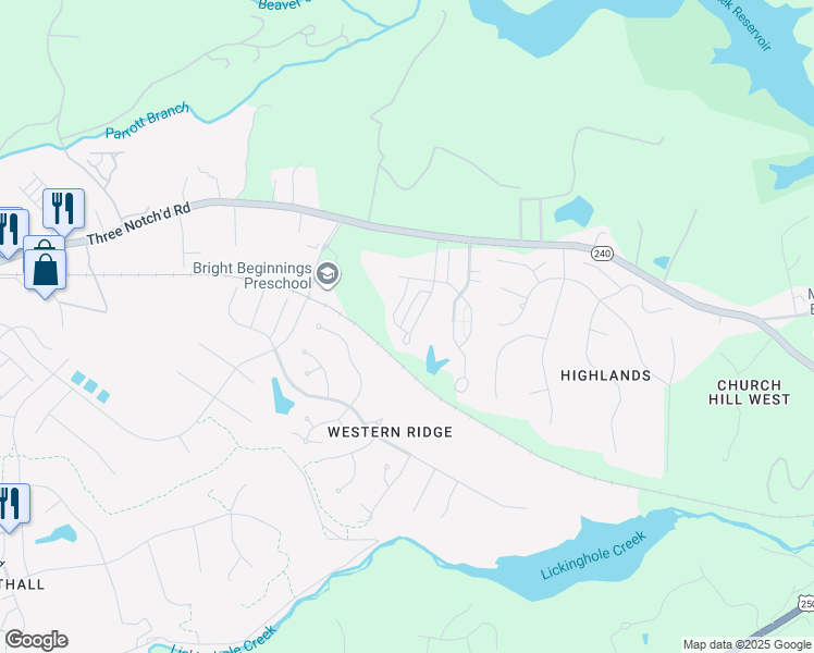 map of restaurants, bars, coffee shops, grocery stores, and more near 1862 Wickham Place in Charlottesville
