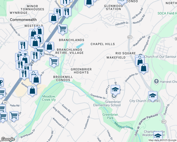 map of restaurants, bars, coffee shops, grocery stores, and more near 1718 Vermira Place in Charlottesville