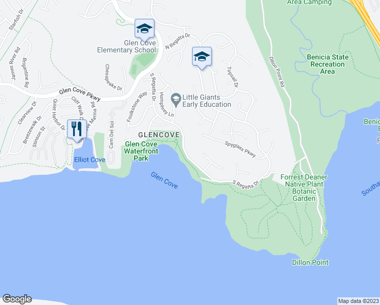 map of restaurants, bars, coffee shops, grocery stores, and more near 766 South Regatta Drive in Vallejo