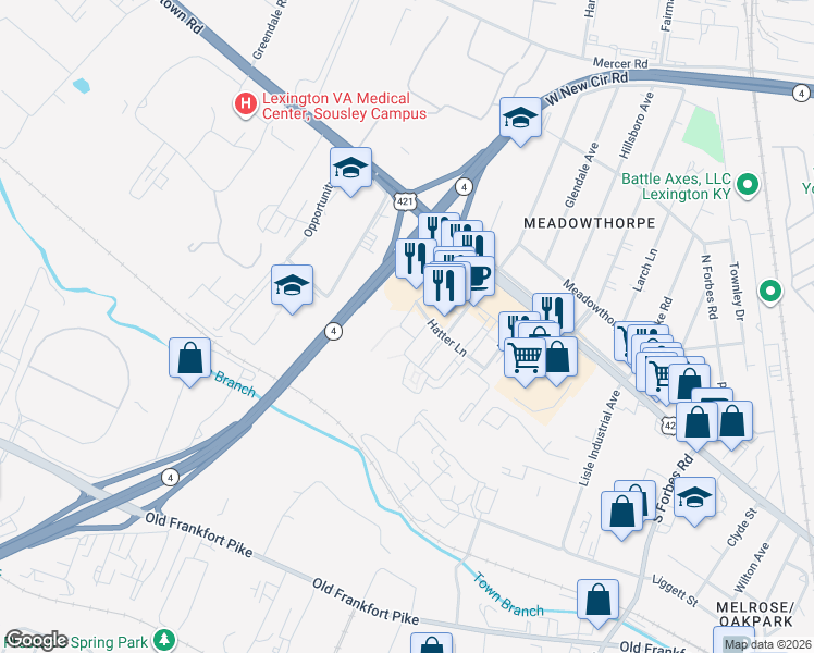 map of restaurants, bars, coffee shops, grocery stores, and more near 152 Old Towne Walk in Lexington