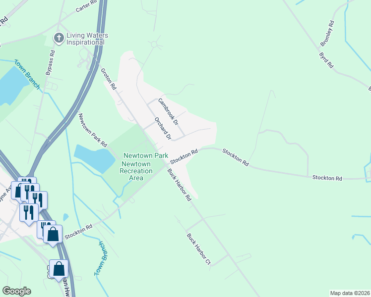 map of restaurants, bars, coffee shops, grocery stores, and more near 2738 Stockton Road in Pocomoke City