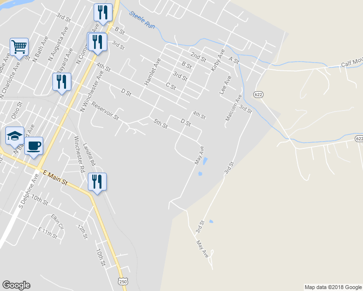 map of restaurants, bars, coffee shops, grocery stores, and more near 404 Kirby Avenue in Waynesboro