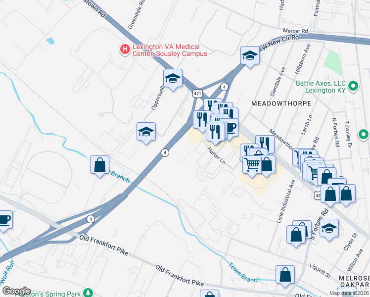 map of restaurants, bars, coffee shops, grocery stores, and more near 149 Old Towne Walk in Lexington