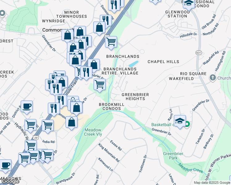 map of restaurants, bars, coffee shops, grocery stores, and more near 560 Millstone Court in Charlottesville
