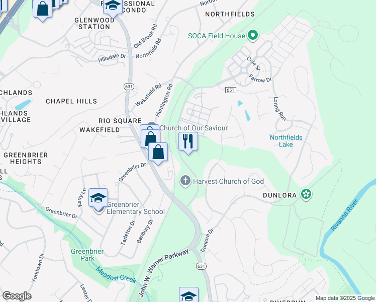 map of restaurants, bars, coffee shops, grocery stores, and more near 550 Belvedere Boulevard in Charlottesville