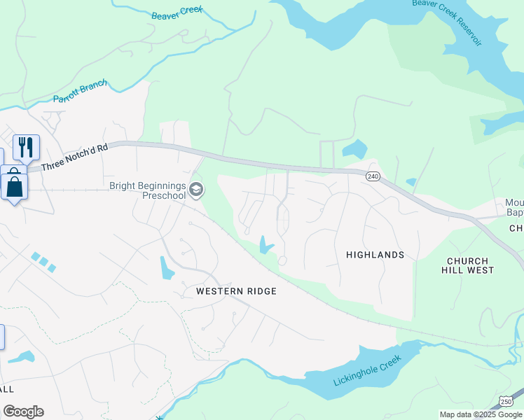 map of restaurants, bars, coffee shops, grocery stores, and more near 1825 Wickham Place in Charlottesville