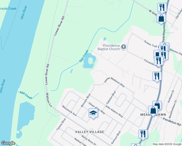 map of restaurants, bars, coffee shops, grocery stores, and more near 13042 Bessels Boulevard in Louisville
