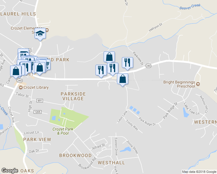 map of restaurants, bars, coffee shops, grocery stores, and more near 5406 Union Mission Lane in Crozet