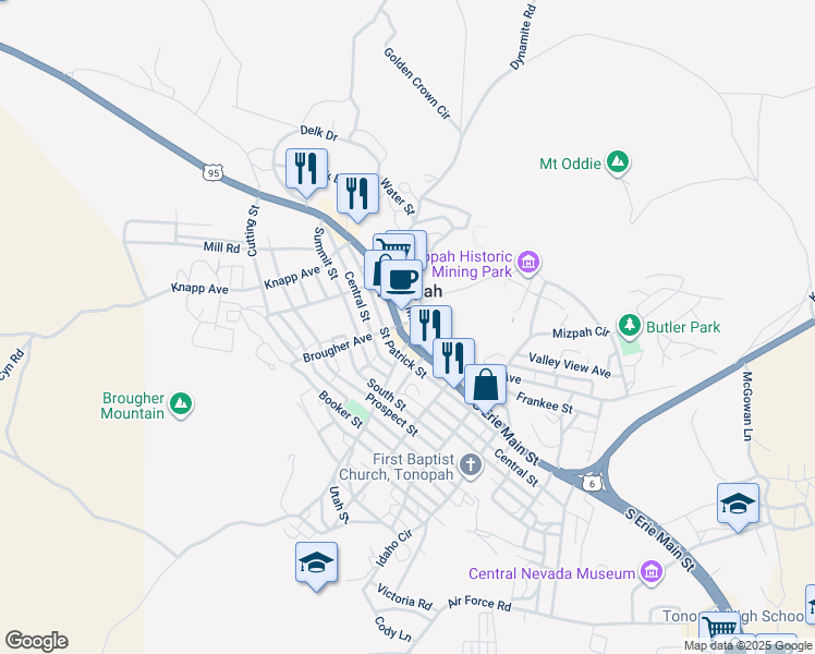map of restaurants, bars, coffee shops, grocery stores, and more near 2 South Main Street in Tonopah