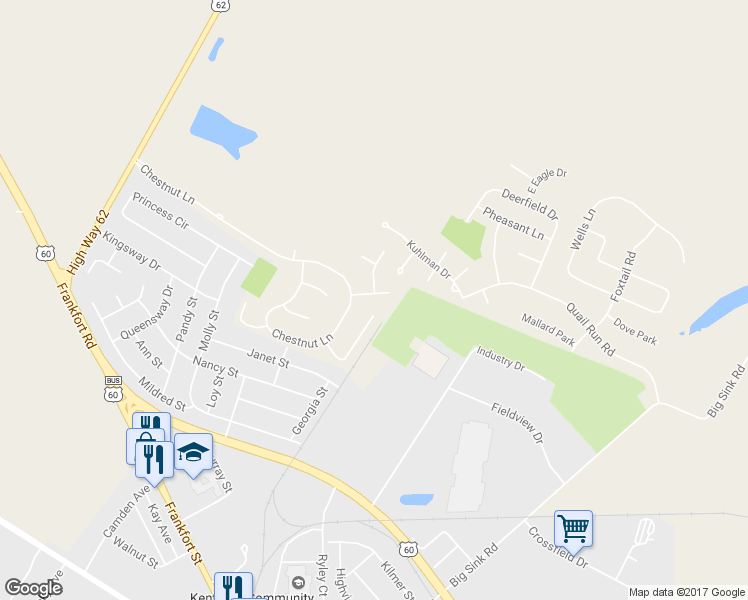 map of restaurants, bars, coffee shops, grocery stores, and more near 206 Heather Way in Versailles