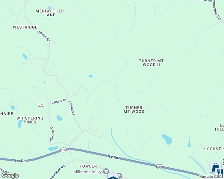 map of restaurants, bars, coffee shops, grocery stores, and more near 1186 Turner Mountain Road in Charlottesville