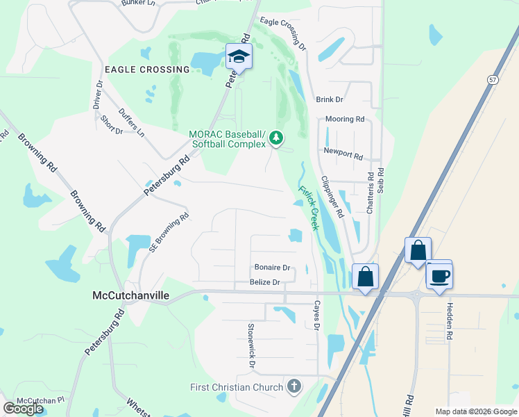 map of restaurants, bars, coffee shops, grocery stores, and more near 2524 Antilles Drive in Evansville