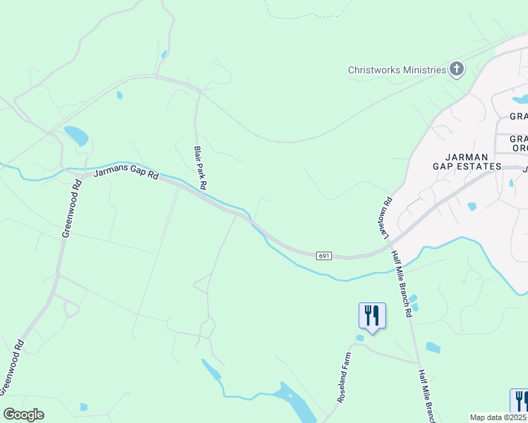 map of restaurants, bars, coffee shops, grocery stores, and more near 1185 Layne Place in Crozet