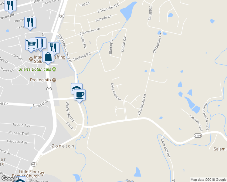 map of restaurants, bars, coffee shops, grocery stores, and more near 163 Deep Creek Drive in Shepherdsville