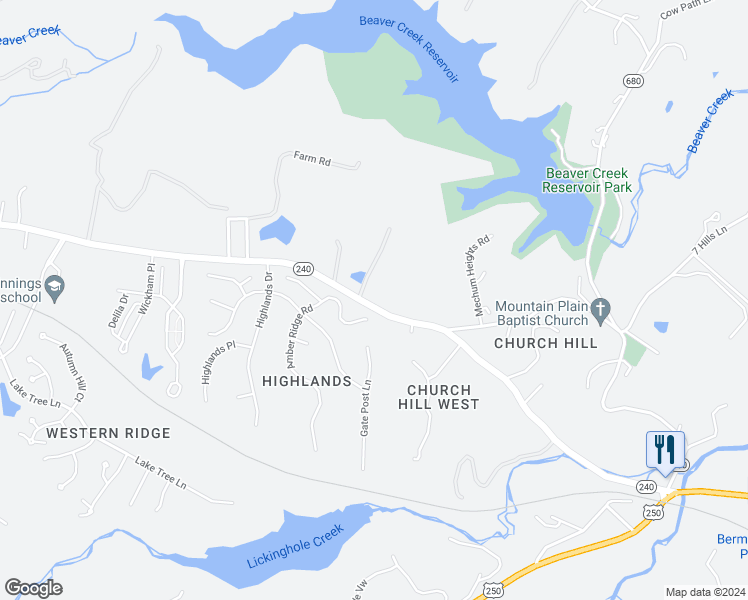 map of restaurants, bars, coffee shops, grocery stores, and more near 4708 Three Notched Road in Charlottesville