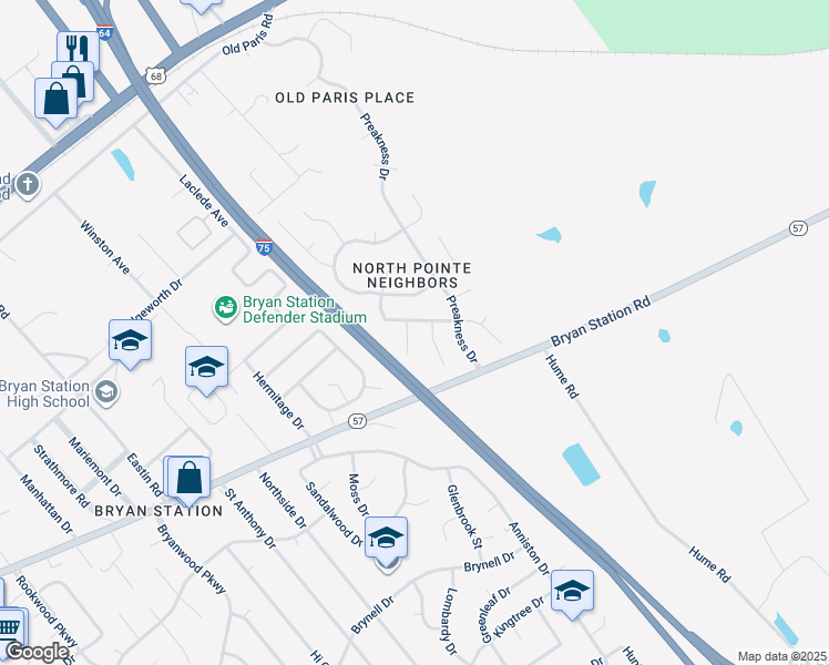 map of restaurants, bars, coffee shops, grocery stores, and more near 307 Santa Anita Court in Lexington