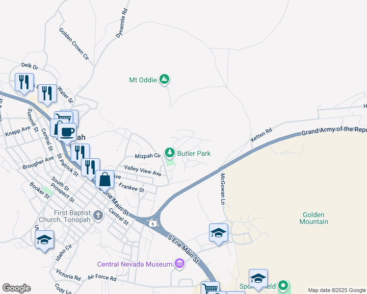 map of restaurants, bars, coffee shops, grocery stores, and more near 15 Occidental Drive in Tonopah
