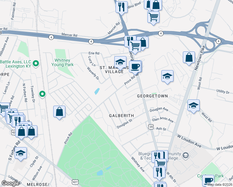 map of restaurants, bars, coffee shops, grocery stores, and more near 440 Price Road in Lexington