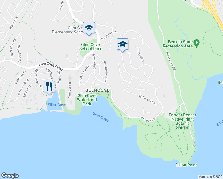 map of restaurants, bars, coffee shops, grocery stores, and more near 701 South Regatta Drive in Vallejo
