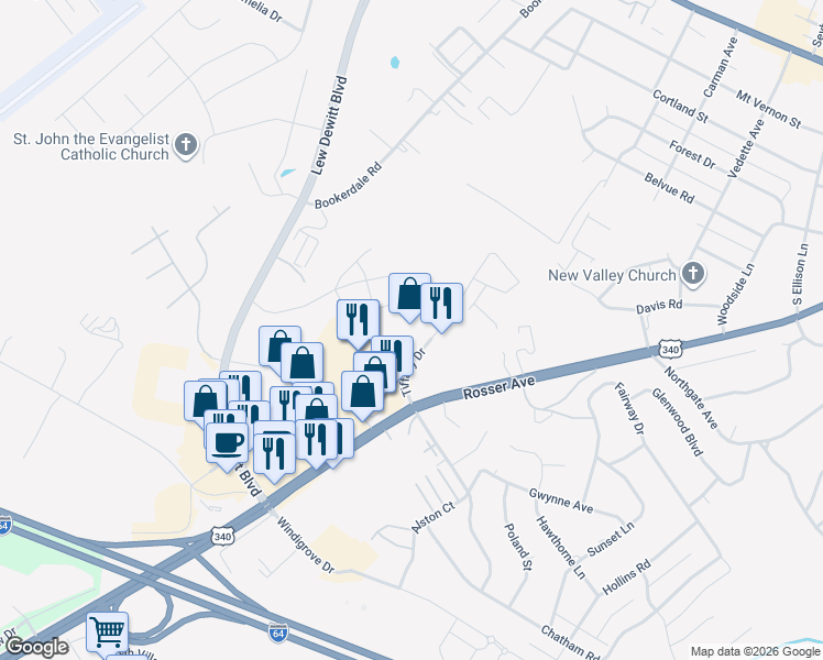 map of restaurants, bars, coffee shops, grocery stores, and more near 436 Tiffany Drive in Waynesboro