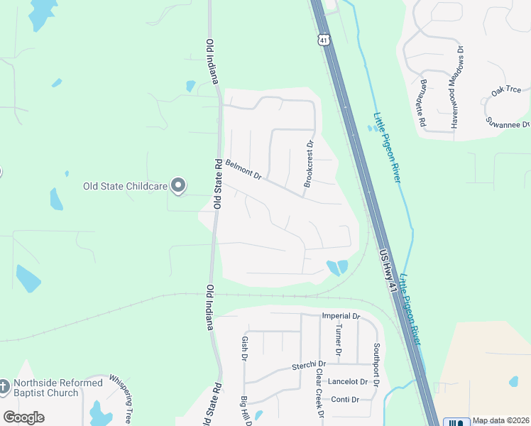 map of restaurants, bars, coffee shops, grocery stores, and more near 9811 Cove Court in Evansville