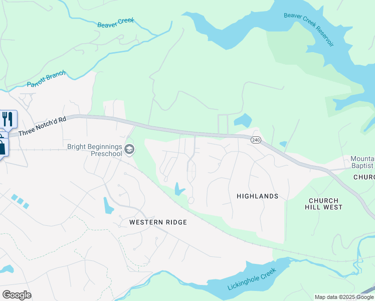 map of restaurants, bars, coffee shops, grocery stores, and more near 1710 Painted Sky Terrace in Charlottesville